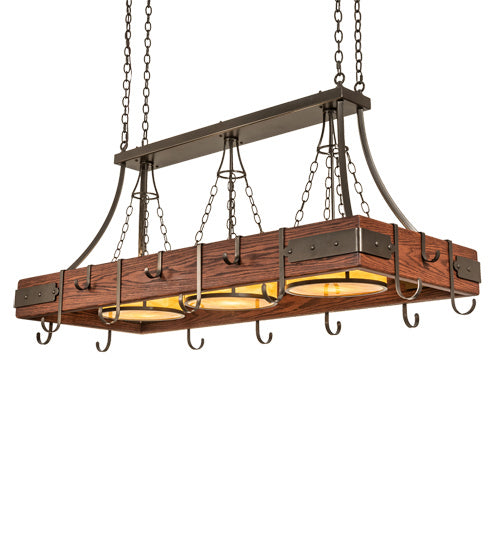 Meyda Tiffany 225592 Three Light Pot Rack, Custom Red Mahogany On Oak