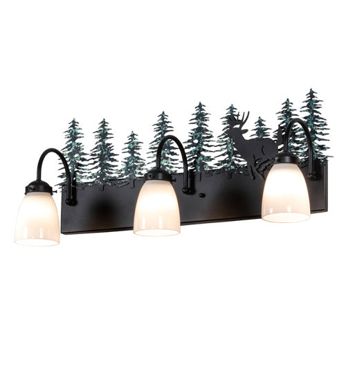 Meyda Tiffany 226178 Three Light Vanity, Textured Black/Green Trees