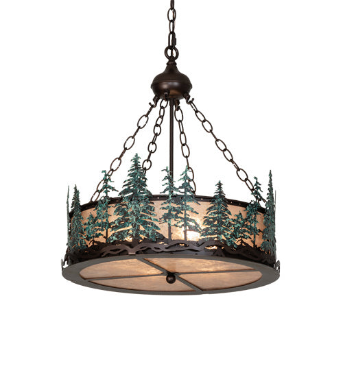 Meyda Tiffany 226960 Four Light Pendant, Mahogany Bronze/Green Trees