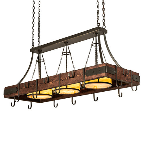 Meyda Tiffany 229227 Three Light Pot Rack, Red Mahogany On Pine