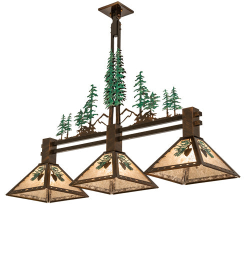 Meyda Tiffany 229400 Three Light Island Pendant, Vintage Copper With Green Trees