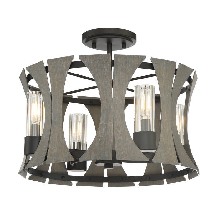 Eurofase 38162-015 LED Semi Flush Mount, Matte Black W/ Grey Wood