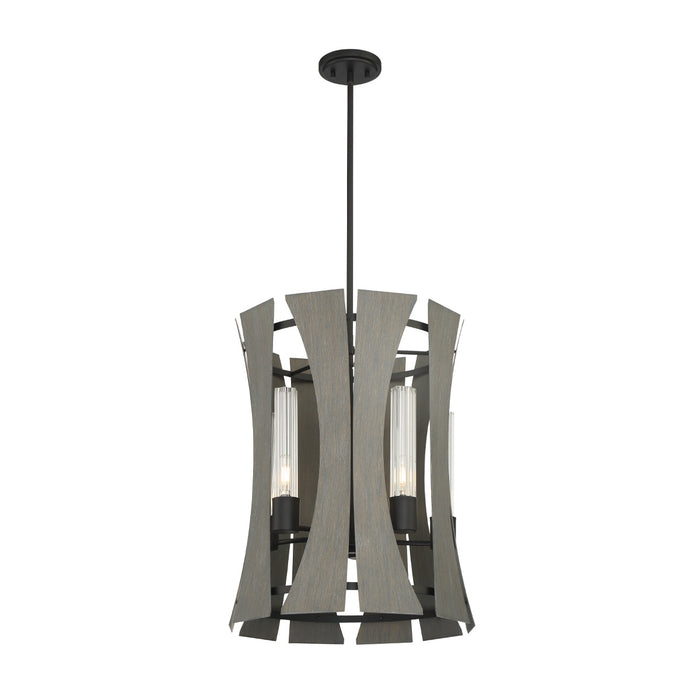 Eurofase 38163-012 LED Pendant, Matte Black W/ Grey Wood