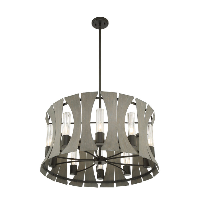 Eurofase 38164-019 LED Chandelier, Matte Black W/ Grey Wood