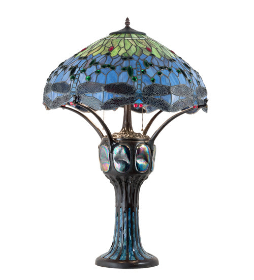 Meyda Tiffany 37946 Three Light Table Lamp, Mahogany Bronze