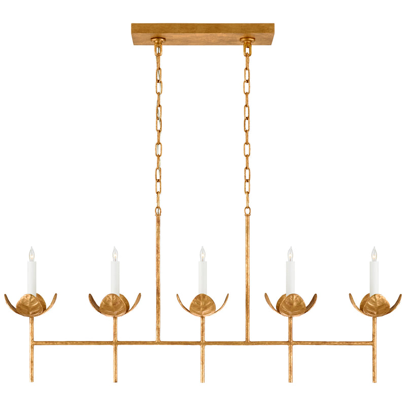 Visual Comfort Signature JN 5630AGL Five Light Linear Chandelier, Antique Gold Leaf