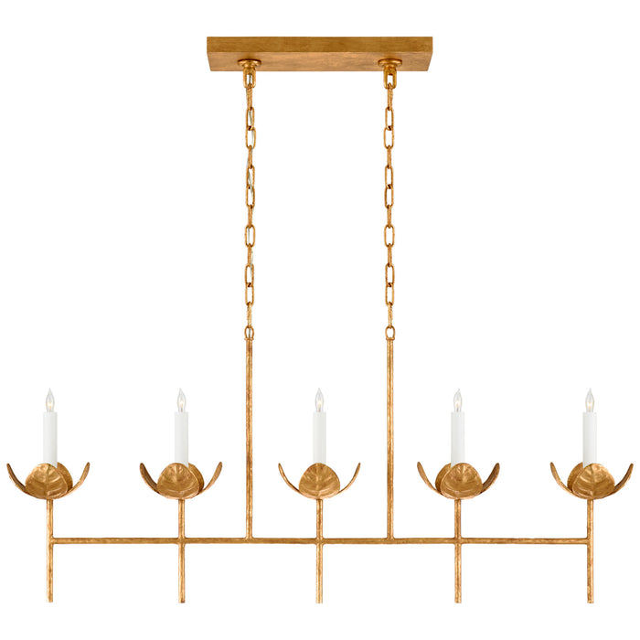 Visual Comfort Signature JN 5630AGL Five Light Linear Chandelier, Antique Gold Leaf