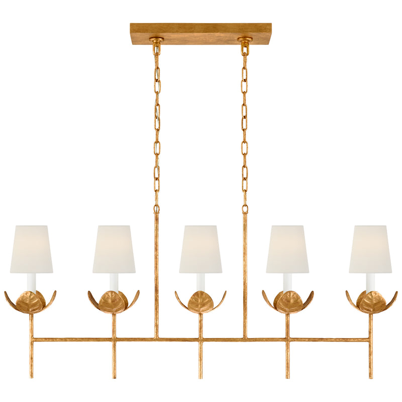 Visual Comfort Signature JN 5630AGL-L Five Light Linear Chandelier, Antique Gold Leaf