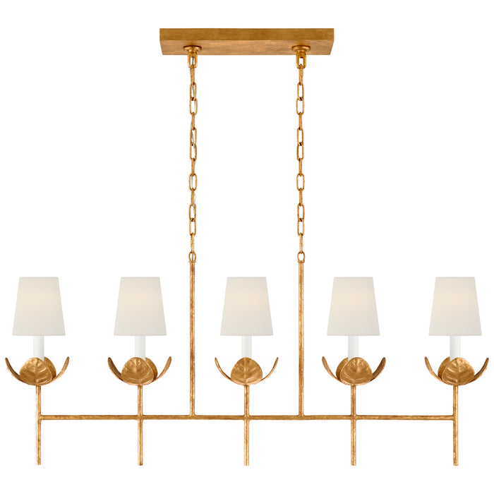 Visual Comfort Signature JN 5630AGL-L Five Light Linear Chandelier, Antique Gold Leaf