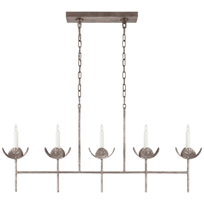 Visual Comfort Signature JN 5630BSL Five Light Linear Chandelier, Burnished Silver Leaf