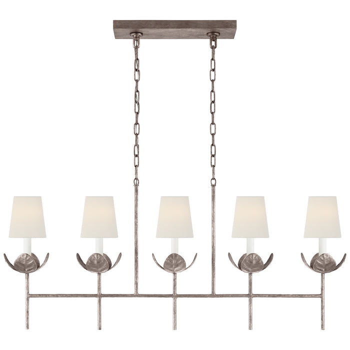 Visual Comfort Signature JN 5630BSL-L Five Light Linear Chandelier, Burnished Silver Leaf