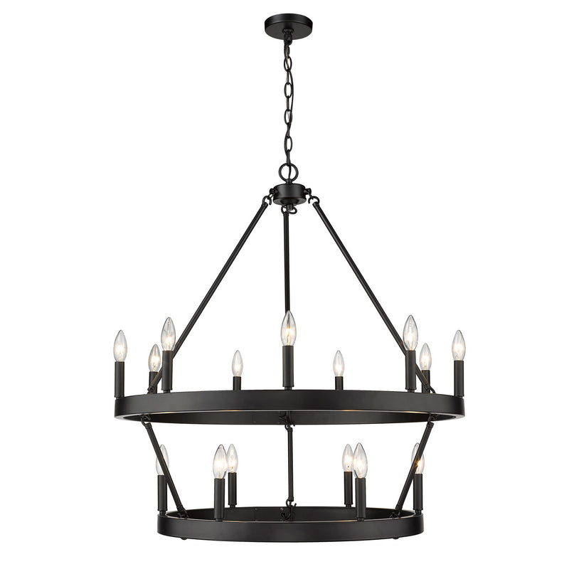 Golden 1017-96 BLK 15 Light Chandelier, Matte Black