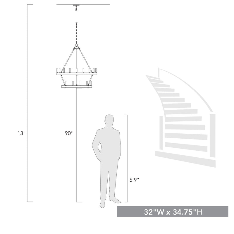 Golden 1017-96 BLK 15 Light Chandelier, Matte Black