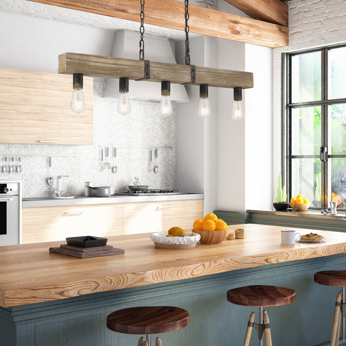 Golden 0818-LP ABI Five Light Linear Pendant, Antique Black Iron