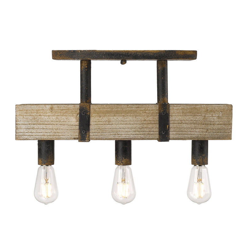Golden 0818-SF ABI Three Light Semi-Flush Mount, Antique Black Iron