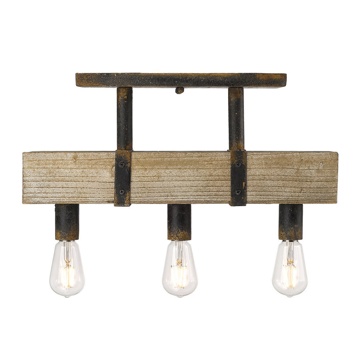 Golden 0818-SF ABI Three Light Semi-Flush Mount, Antique Black Iron