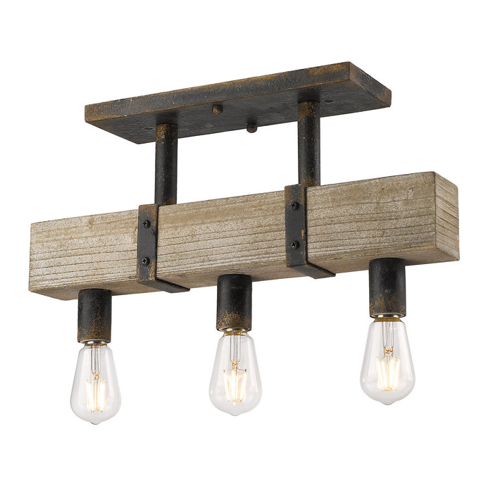 Golden 0818-SF ABI Three Light Semi-Flush Mount, Antique Black Iron