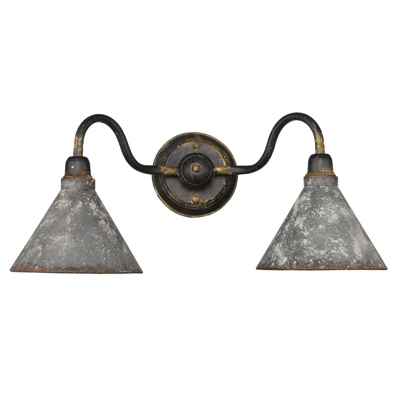 Golden 0877-BA2 ABI-GV Two Light Bath Vanity, Antique Black Iron