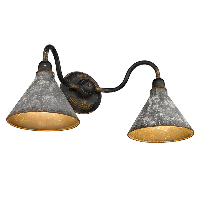 Golden 0877-BA2 ABI-GV Two Light Bath Vanity, Antique Black Iron