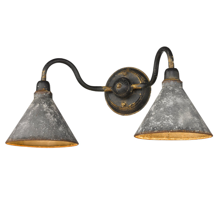 Golden 0877-BA2 ABI-GV Two Light Bath Vanity, Antique Black Iron