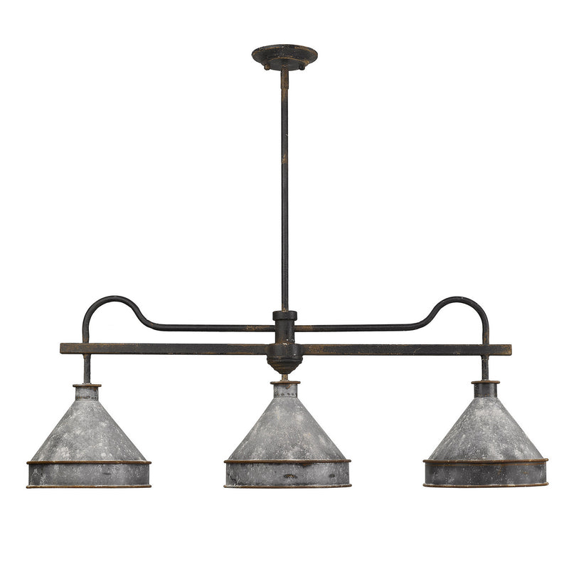 Golden 0877-LP ABI-GV Three Light Linear Pendant, Antique Black Iron