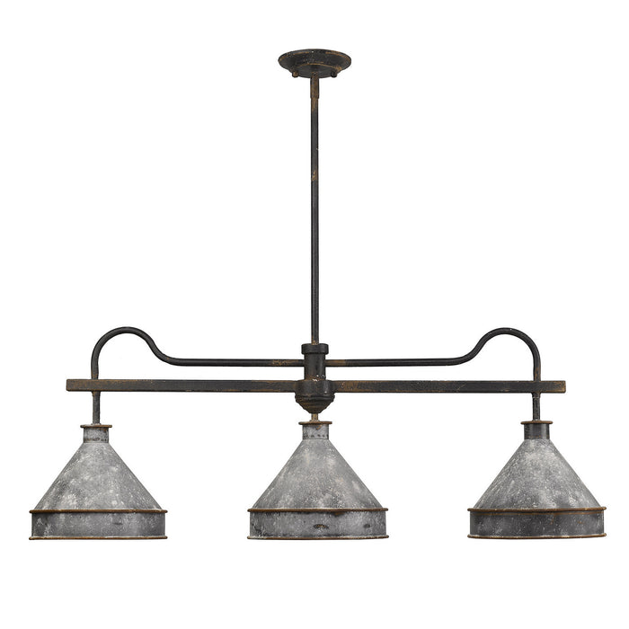 Golden 0877-LP ABI-GV Three Light Linear Pendant, Antique Black Iron