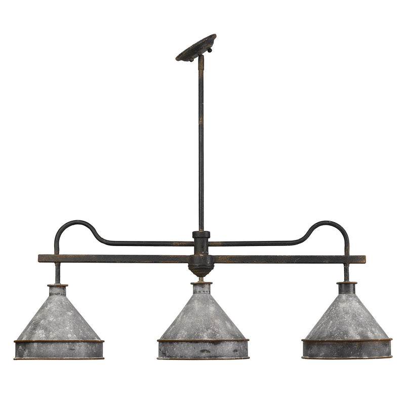 Golden 0877-LP ABI-GV Three Light Linear Pendant, Antique Black Iron