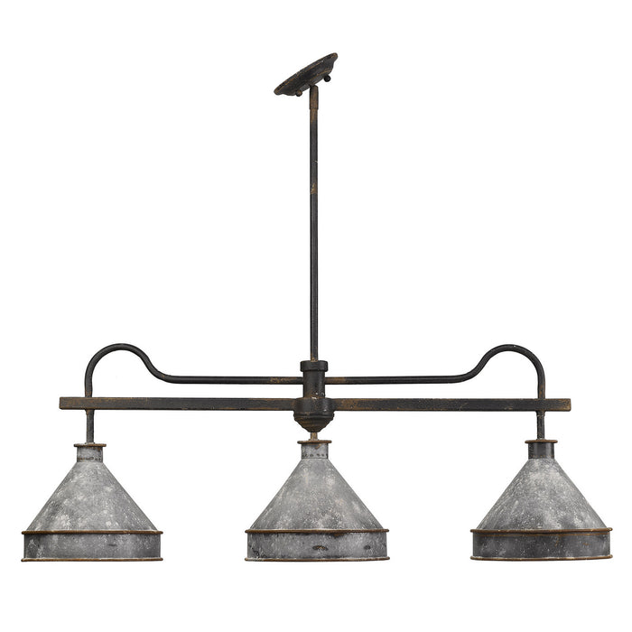 Golden 0877-LP ABI-GV Three Light Linear Pendant, Antique Black Iron