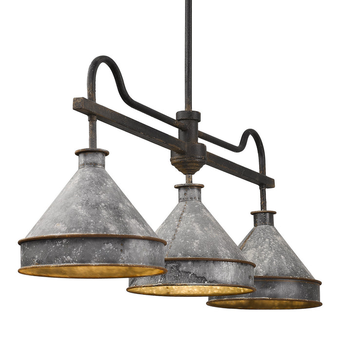 Golden 0877-LP ABI-GV Three Light Linear Pendant, Antique Black Iron