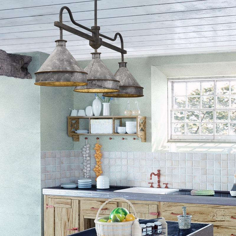Golden 0877-LP ABI-GV Three Light Linear Pendant, Antique Black Iron