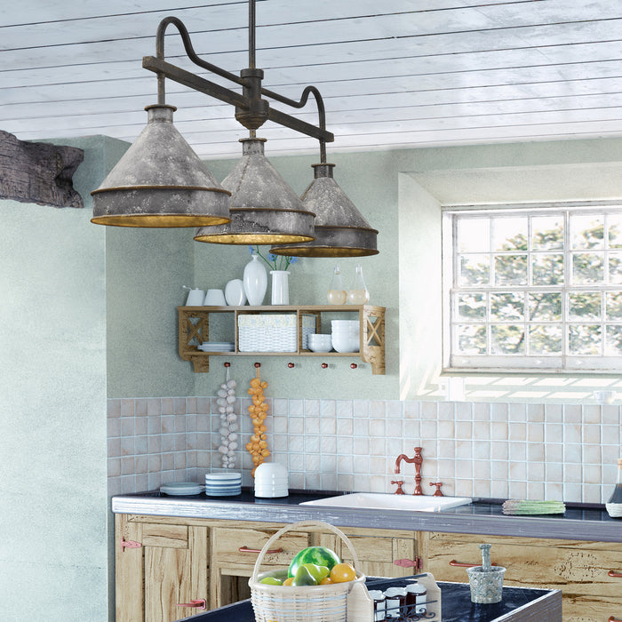 Golden 0877-LP ABI-GV Three Light Linear Pendant, Antique Black Iron