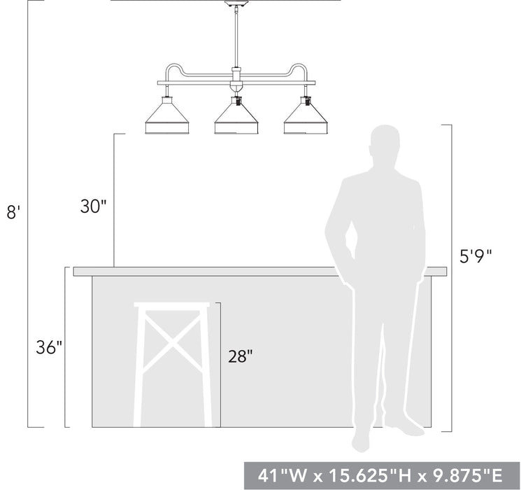 Golden 0877-LP ABI-GV Three Light Linear Pendant, Antique Black Iron