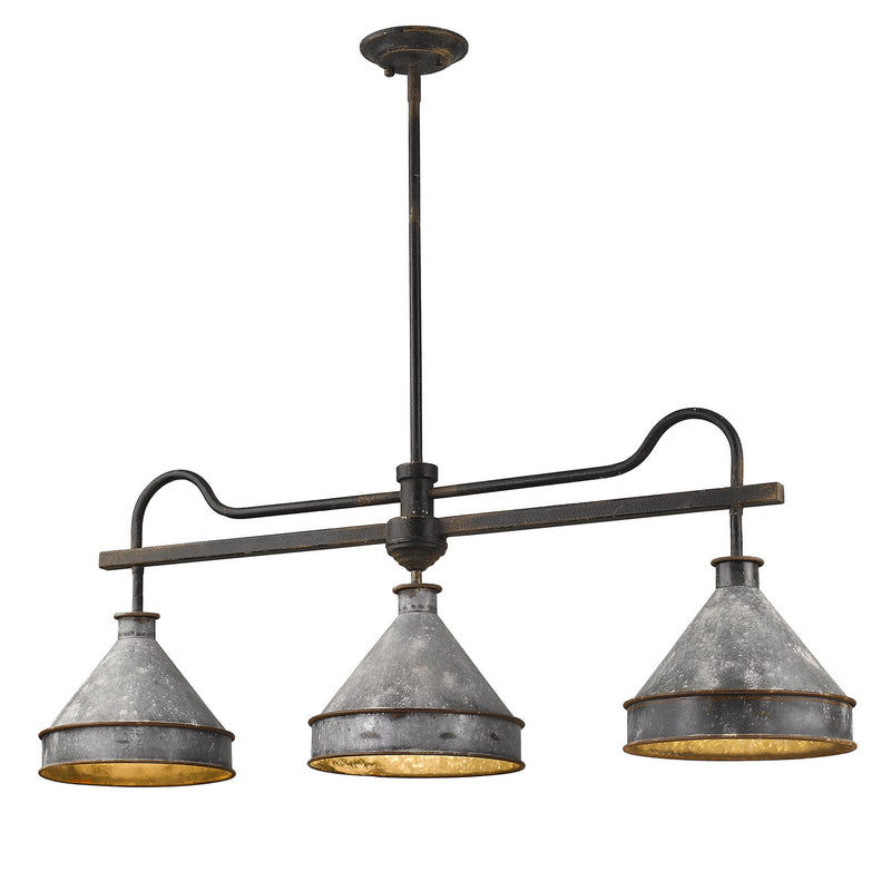 Golden 0877-LP ABI-GV Three Light Linear Pendant, Antique Black Iron