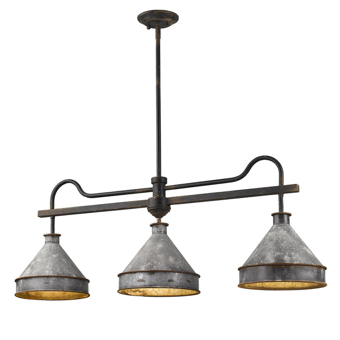 Golden 0877-LP ABI-GV Three Light Linear Pendant, Antique Black Iron