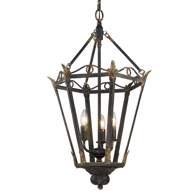 Golden 0880-3P ABI Three Light Pendant, Antique Black Iron
