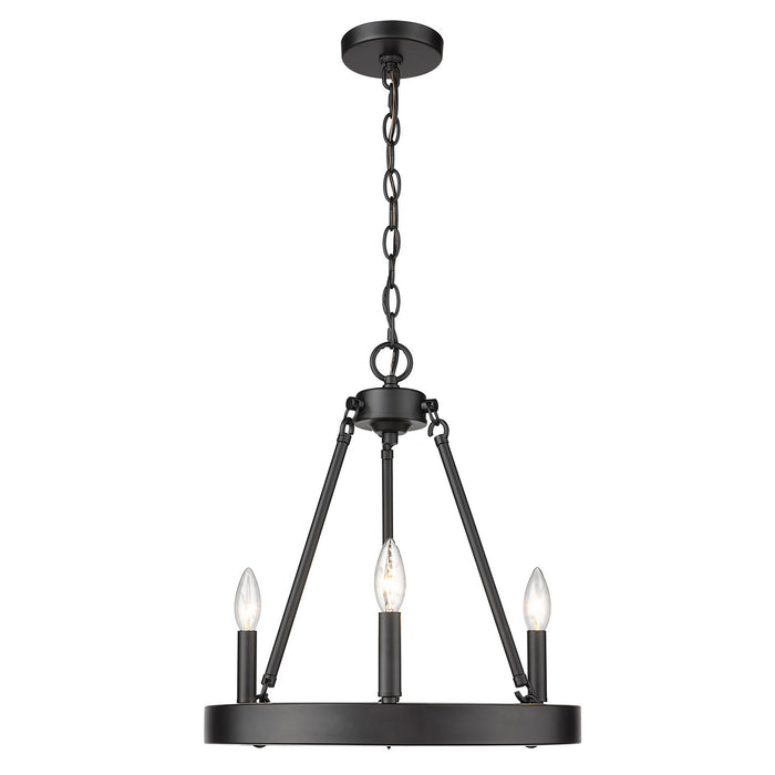 Golden 1017-3 BLK Three Light Chandelier, Matte Black