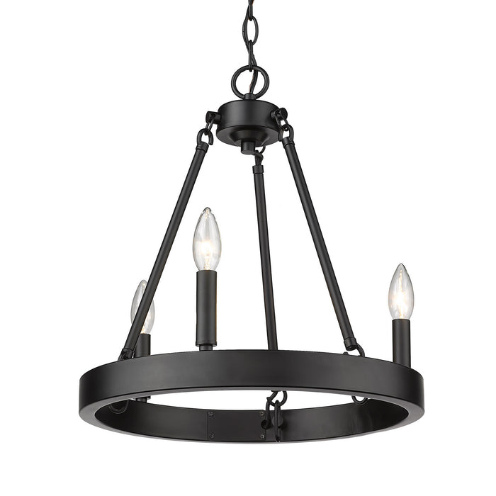 Golden 1017-3 BLK Three Light Chandelier, Matte Black