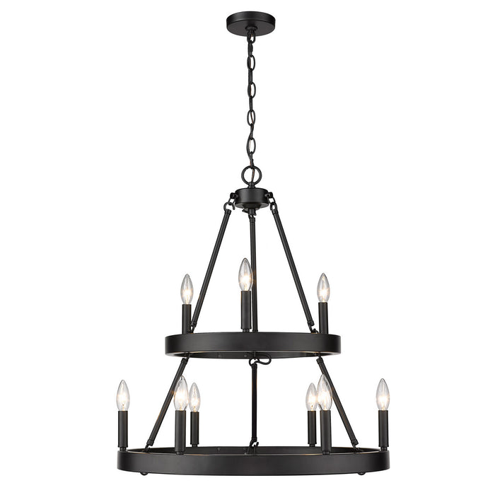 Golden 1017-36 BLK Nine Light Chandelier, Matte Black