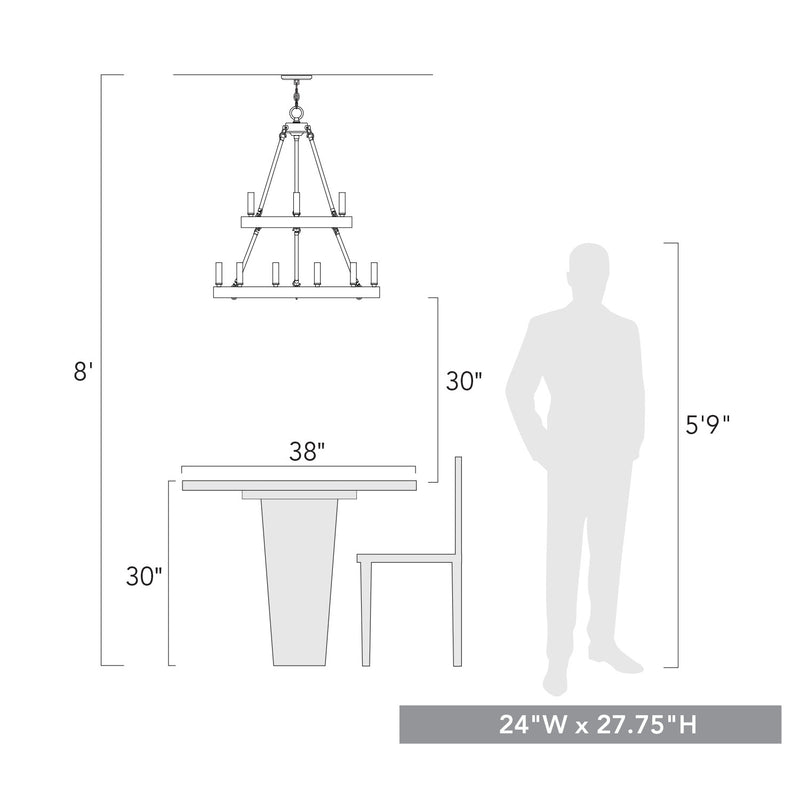 Golden 1017-36 BLK Nine Light Chandelier, Matte Black