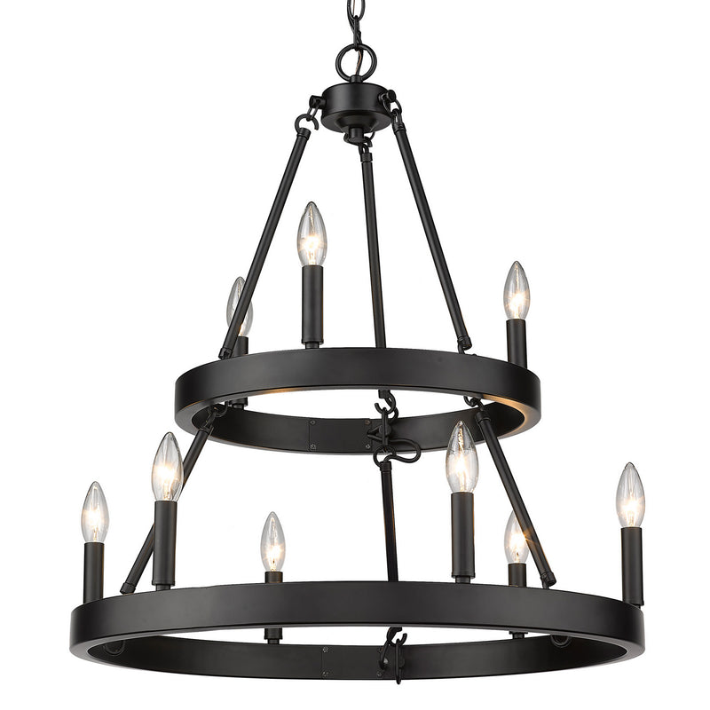Golden 1017-36 BLK Nine Light Chandelier, Matte Black