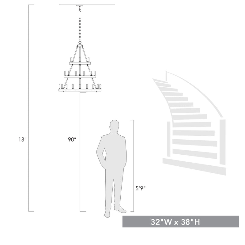 Golden 1017-369 BLK 18 Light Chandelier, Matte Black