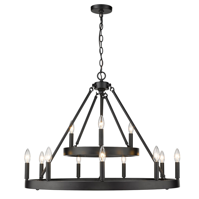 Golden 1017-39 BLK 12 Light Chandelier, Matte Black