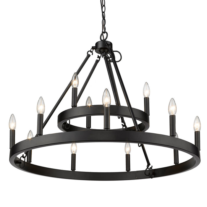 Golden 1017-39 BLK 12 Light Chandelier, Matte Black