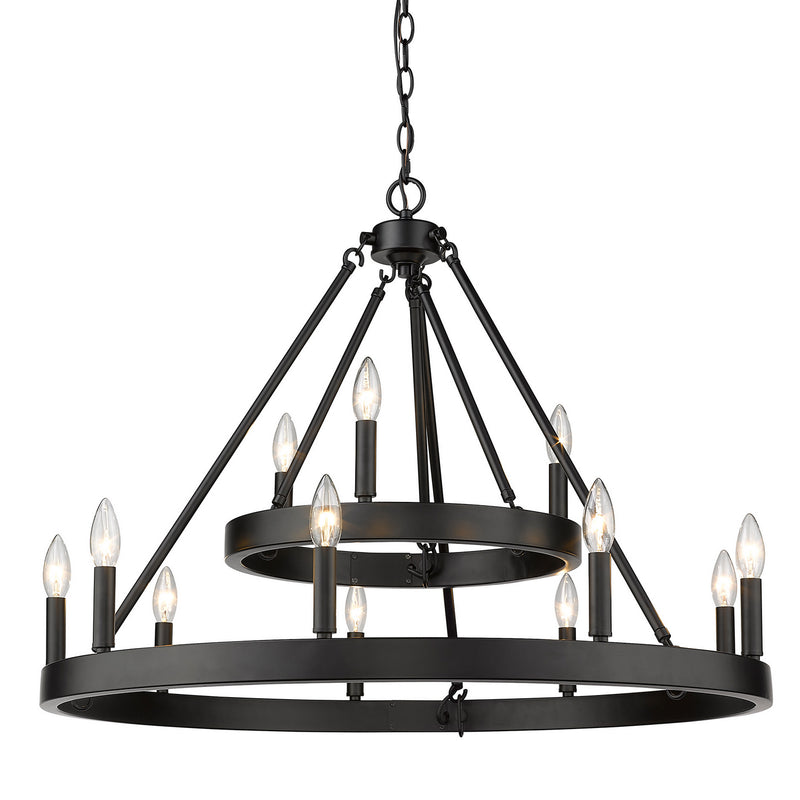Golden 1017-39 BLK 12 Light Chandelier, Matte Black
