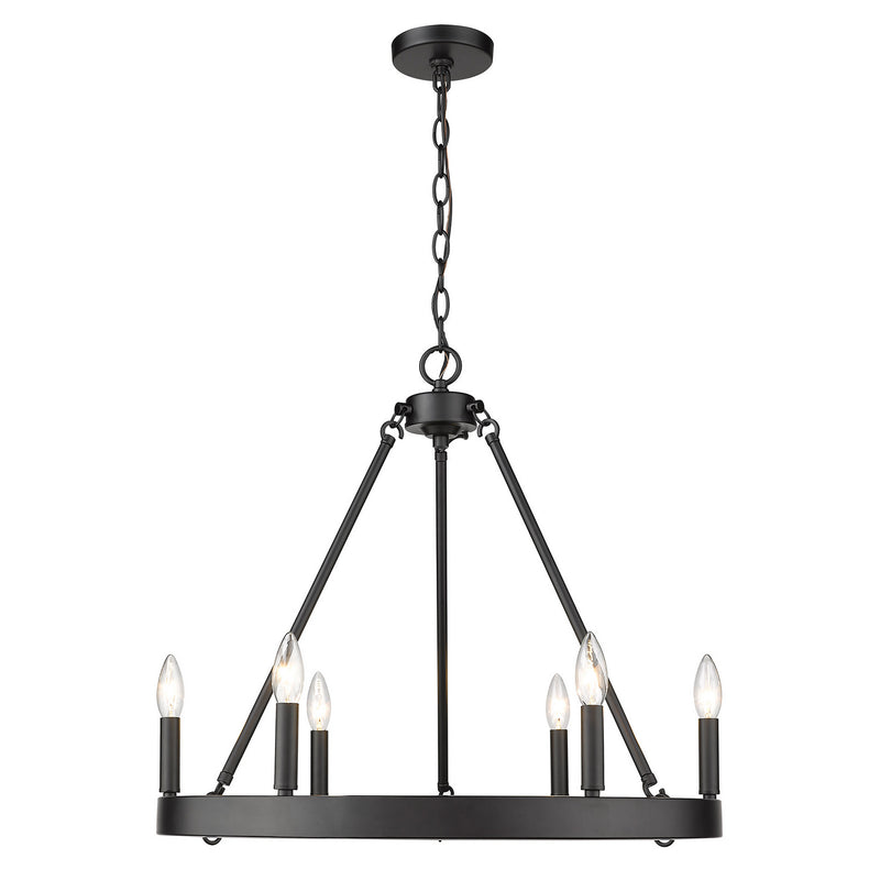 Golden 1017-6 BLK Six Light Chandelier, Matte Black