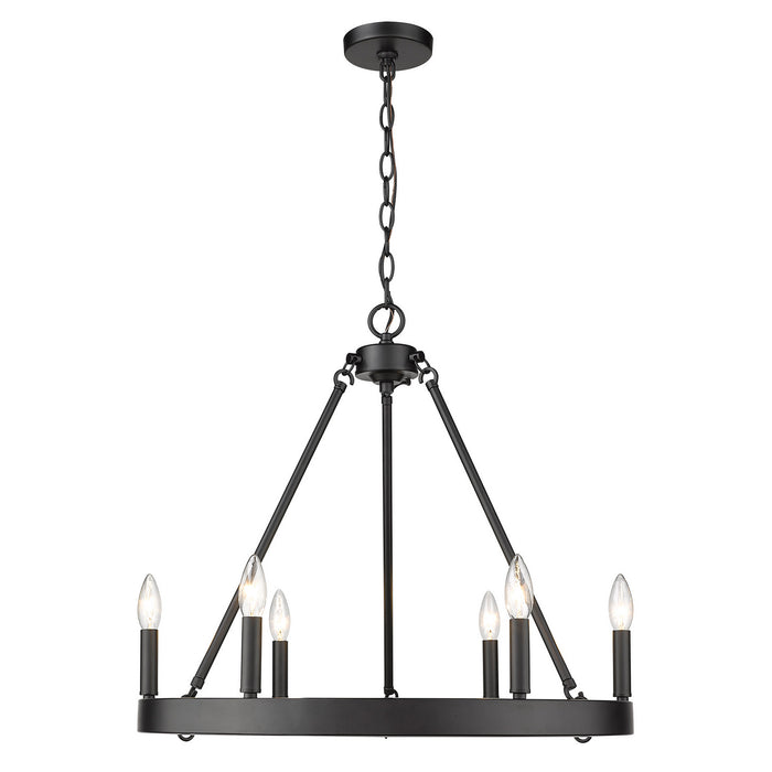 Golden 1017-6 BLK Six Light Chandelier, Matte Black