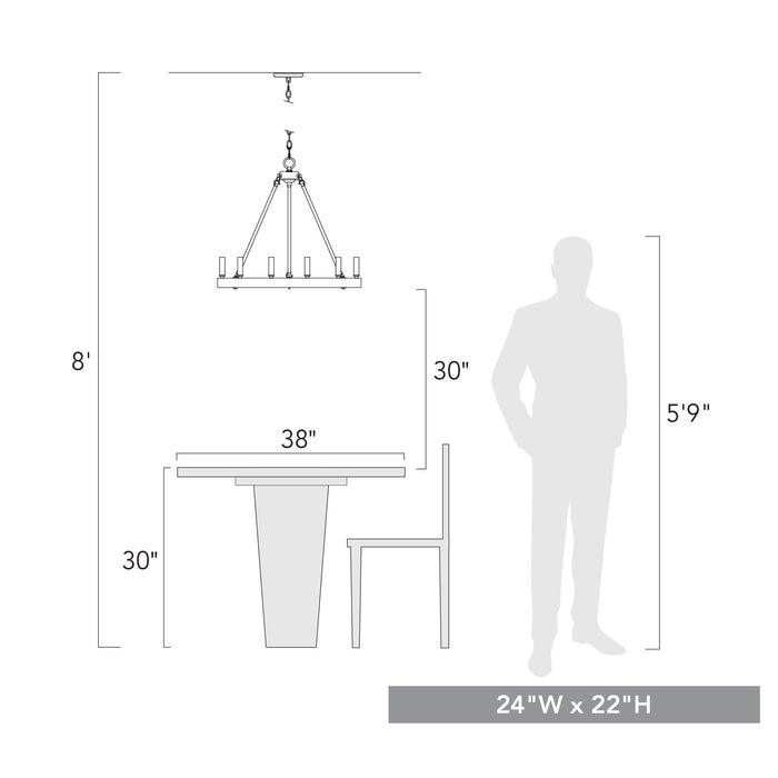 Golden 1017-6 BLK Six Light Chandelier, Matte Black