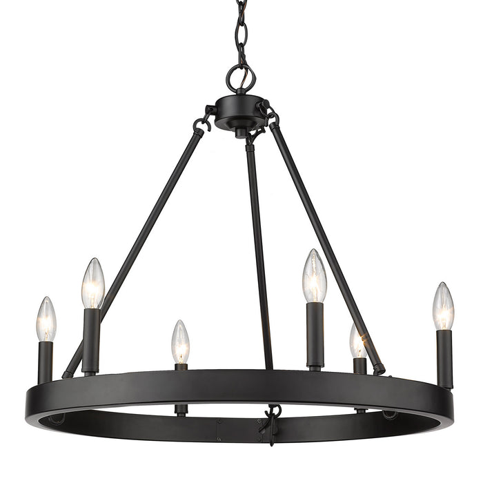 Golden 1017-6 BLK Six Light Chandelier, Matte Black