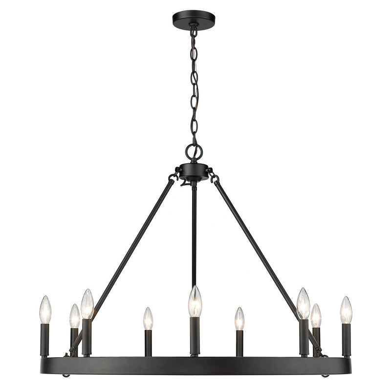 Golden 1017-9 BLK Nine Light Chandelier, Matte Black
