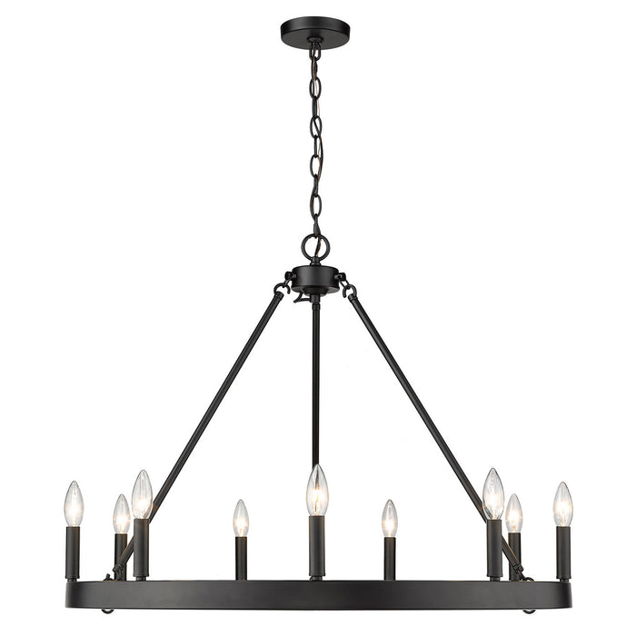 Golden 1017-9 BLK Nine Light Chandelier, Matte Black